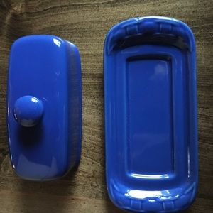 Longaberger pottery blue butter dish with lid